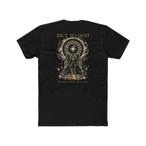 Dice to Dust Band Tee — Gothic Skull & Wheel Graphic T-Shirt